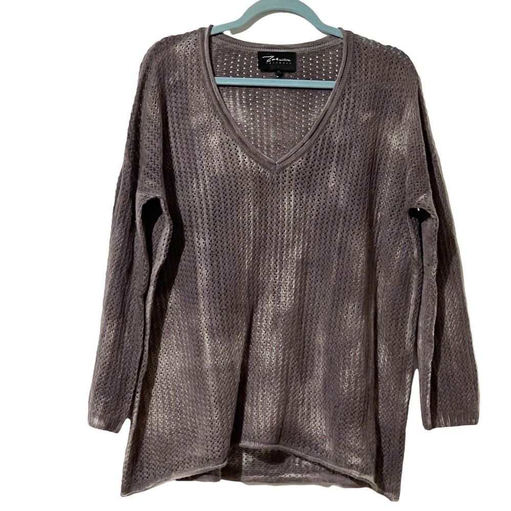 Zoe Couture Cashmere women's size M purple variegated waffle knit V neck sweater